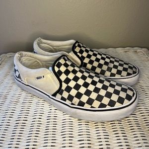 Size 10- Men’s Classic Checkered Vans Skating Slip Ons